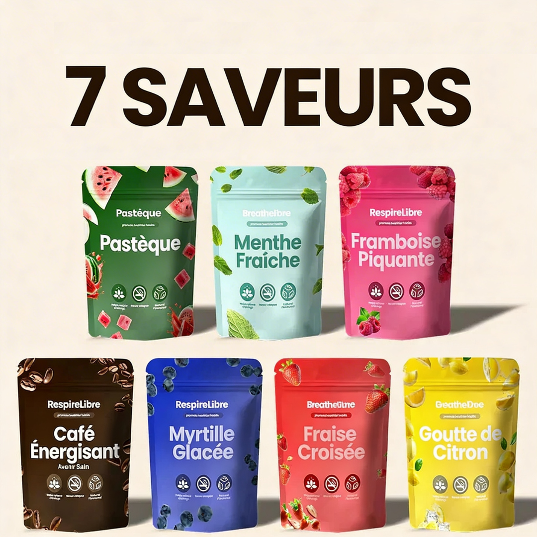 7 saveurs de recharges aromatiques INSPIR : pastèque, menthe fraîche, framboise, café, myrtille, fraise, citron