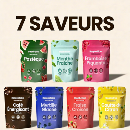 7 saveurs de recharges aromatiques INSPIR : pastèque, menthe fraîche, framboise, café, myrtille, fraise, citron